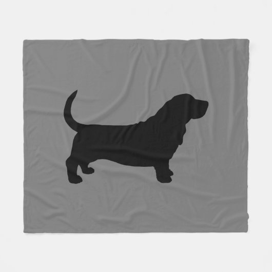Basset Hound Silhouette Grau und Schwarz Fleecedecke (Vorderseite (Horizontal))