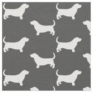 Basset Hound Silhouetten Grau und Weiß Gemustert Stoff