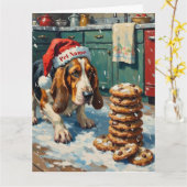 Basset Hound Sniffing Christmas Cookie Trail Hat Karte (Gelbe Blume)