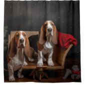 Basset Hound Snowy Sleigh Weihnachtsdekor Duschvorhang (Vorderseite)