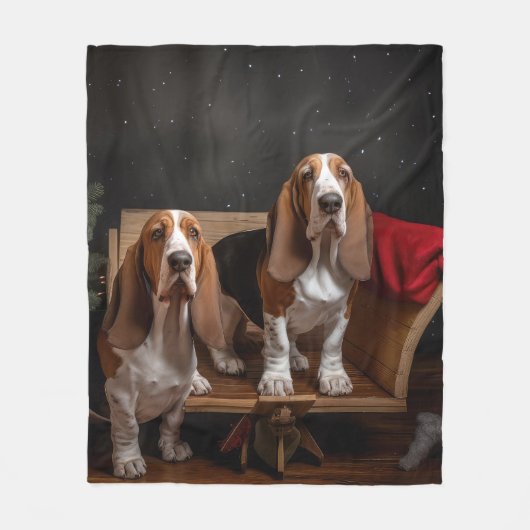 Basset Hound Snowy Sleigh Weihnachtsdekor Fleecedecke (Vorderseite)
