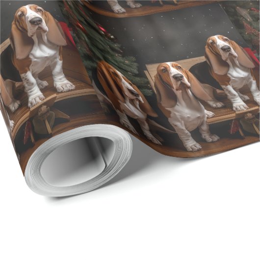 Basset Hound Snowy Sleigh Weihnachtsdekor Geschenkpapier (Rolleneckpunkt)