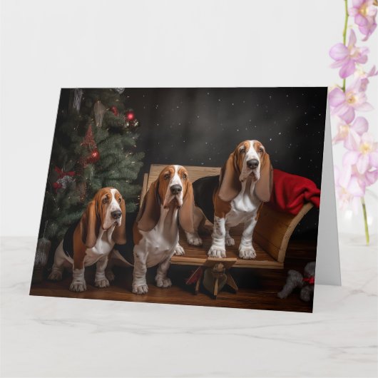 Basset Hound Snowy Sleigh Weihnachtsdekor Karte (Orchidee)