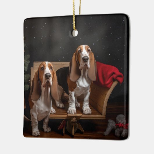 Basset Hound Snowy Sleigh Weihnachtsdekor Keramikornament (Links)