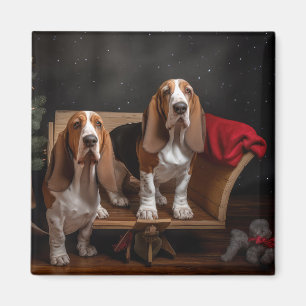Basset Hound Snowy Sleigh Weihnachtsdekor Magnet
