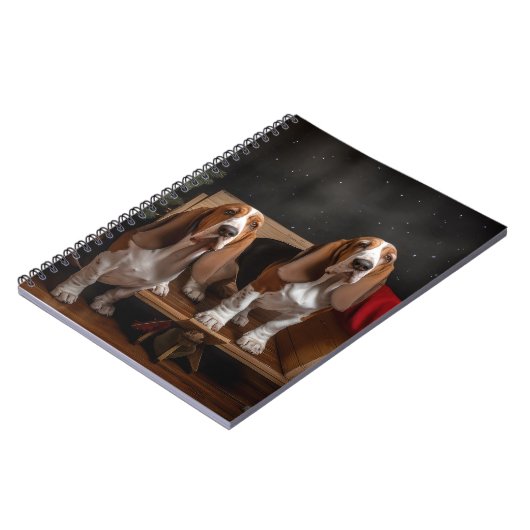 Basset Hound Snowy Sleigh Weihnachtsdekor Notizblock (Linke Seite)