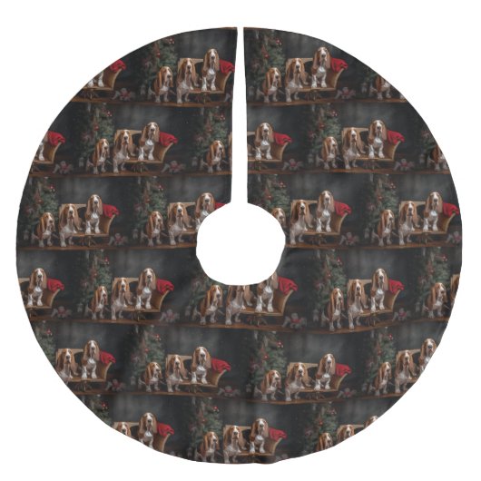 Basset Hound Snowy Sleigh Weihnachtsdekor Polyester Weihnachtsbaumdecke (Vorderseite)