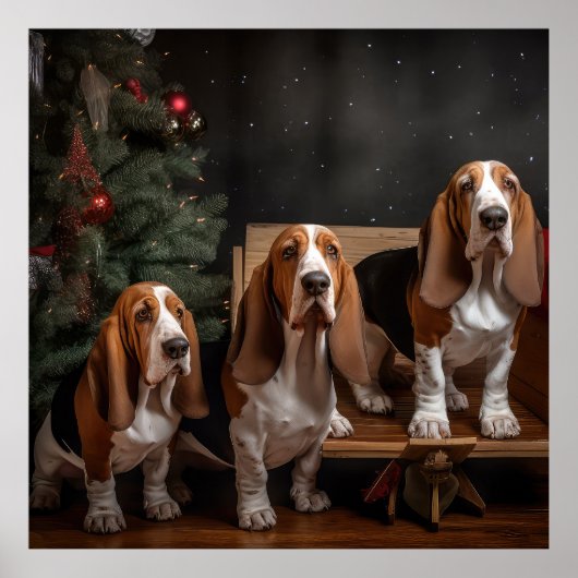 Basset Hound Snowy Sleigh Weihnachtsdekor Poster (Vorne)