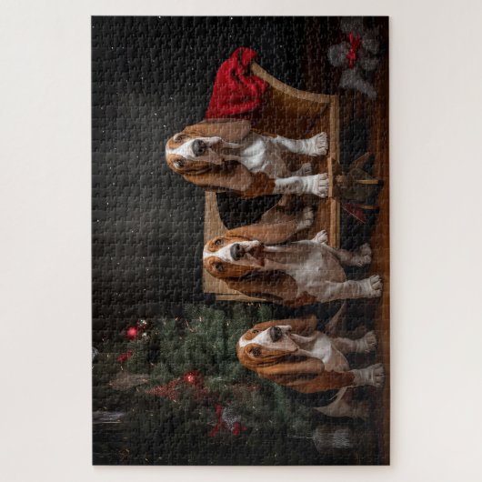 Basset Hound Snowy Sleigh Weihnachtsdekor Puzzle (Vertikal)