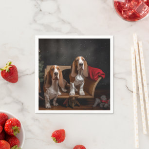 Basset Hound Snowy Sleigh Weihnachtsdekor Serviette