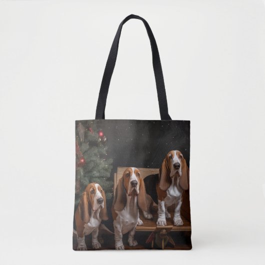 Basset Hound Snowy Sleigh Weihnachtsdekor Tasche (Vorderseite)