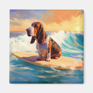 Basset Hound Strand Surfen Malerei Magnet