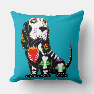 Basset Hound Sugar Skull Kissen