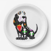 Basset Hound Sugar Skull Pappteller (Vorderseite)