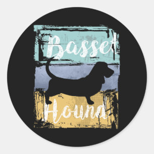 Basset Hound T-Shirt - Vintager Retro Basset Hound Runder Aufkleber
