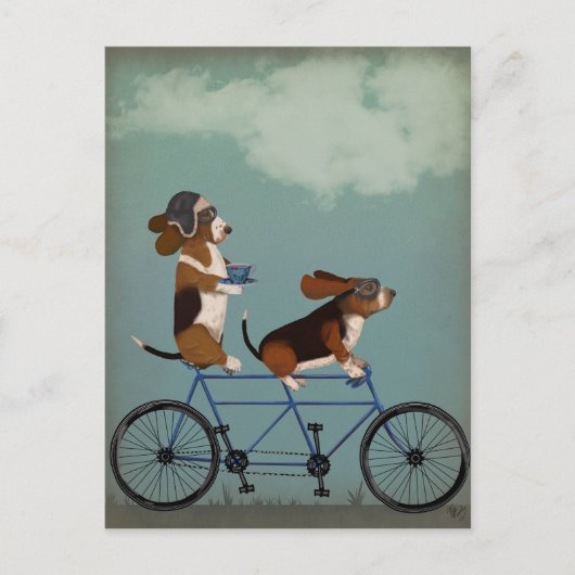Basset Hound Tandem Postkarte (Vorderseite)
