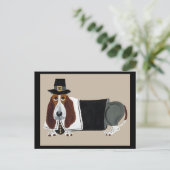 Basset Hound Thanksgiving Pilger Postkarte (Stehend Vorderseite)
