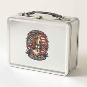 Basset Hound Treue Ehre Hund Amerikanische Flagge Metall Brotdose