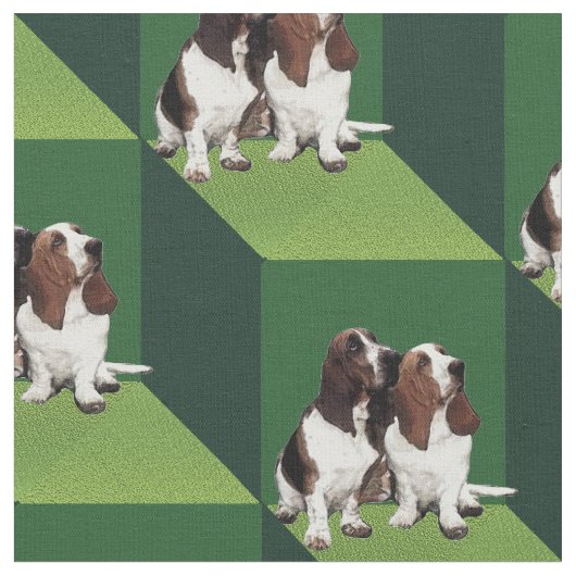 Basset Hound über grüne Kuben Stoff (Nahaufnahme)