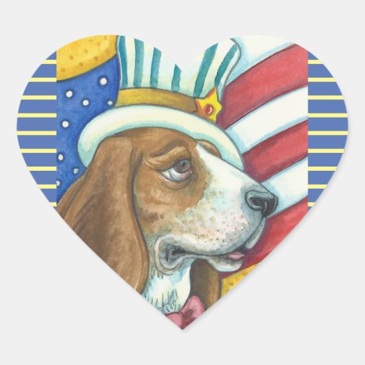 BASSET HOUND UNCLE SAM, DOG STICKERS Herz * Blatt (Vorderseite)