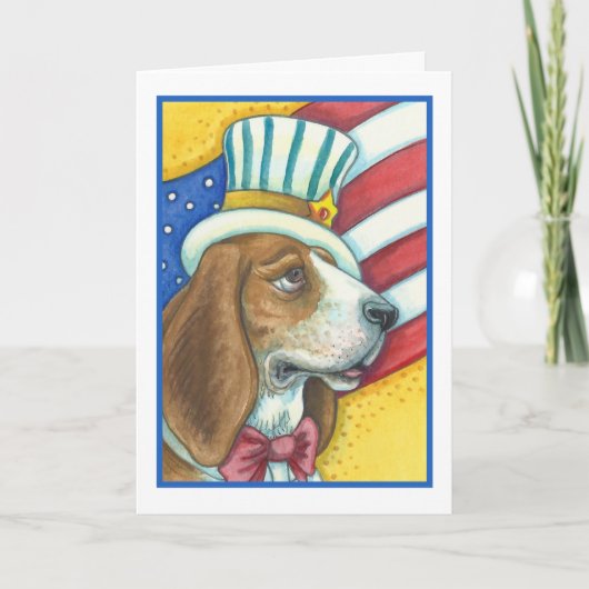 BASSET HOUND-UNCLE SAM, HUNDEgruß-KARTE Vers Karte (Vorderseite)