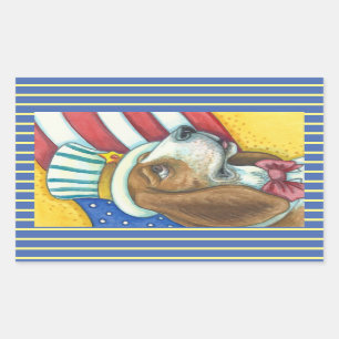 BASSET HOUND UNCLE SAM, HUNDERSTECKER Rec. * Blatt Rechteckiger Aufkleber