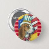 BASSET HOUND UNCLE SAM, PATRIOTIC DOG BUTTON Round (Vorne & Hinten)