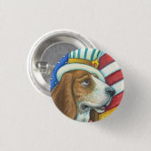 BASSET HOUND UNCLE SAM, PATRIOTIC DOG BUTTON Round (Vorne & Hinten)