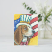 BASSET HOUND UNCLE SAM, PATRIOTIC HUND POSTCARD POSTKARTE (Stehend Vorderseite)