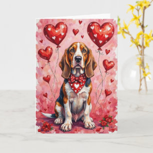 Basset Hound Valentinstag Hund mit Herzen Rot Karte