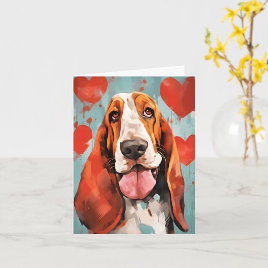 Basset Hound Valentinstag Karte (Gelbe Blume)