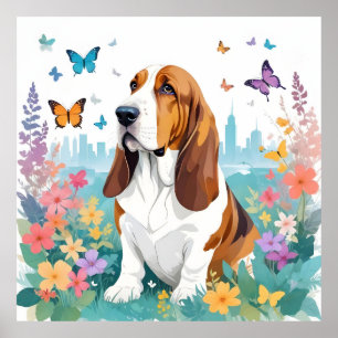 Basset Hound Vintag Animal Nature City Street Art Poster