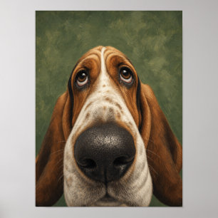 Basset Hound Wandkunst – Lustige Nahaufnahme einer Poster
