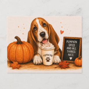 Basset Hound Warmer Kürbisgewürz Puppaccino Postkarte