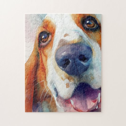 Basset Hound Wasserfarbenporträt Puzzle (Vertikal)