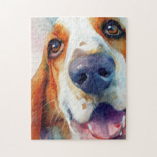 Basset hound watercolor portrait puzzle