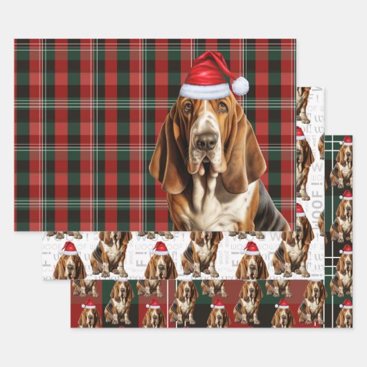Basset Hound Weihnachten Hund Red Green Holiday Ka Geschenkpapier Set (Set)