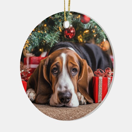 Basset Hound Weihnachten Keramik Ornament (Links)