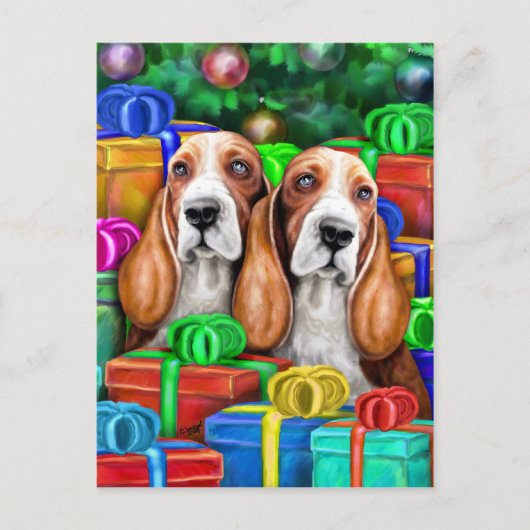 Basset Hound Weihnachten Offene Geschenke (Vorderseite)