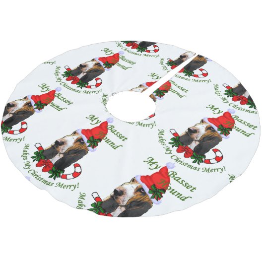 Basset Hound Weihnachten Polyester Weihnachtsbaumdecke (Schrägansicht)