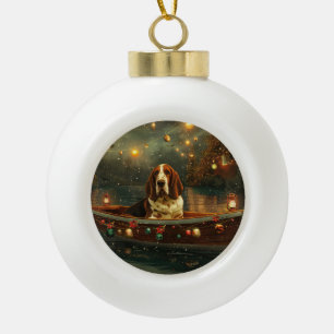 Basset Hound Weihnachtliche Reise Keramik Kugel-Ornament