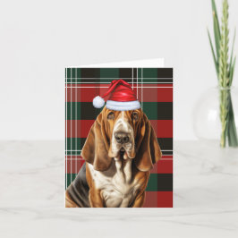 Basset Hound Weihnachts-Hund Feiertag Kariert Weih Feiertagskarte