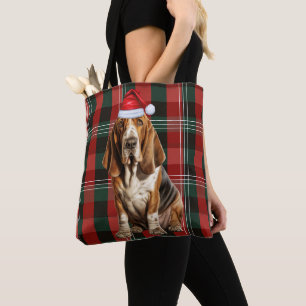 Basset Hound Weihnachts Hund Rot Kariert Saison Tasche