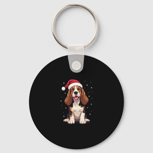 Basset Hound Weihnachts-Tank Schlüsselanhänger (Vorderseite)