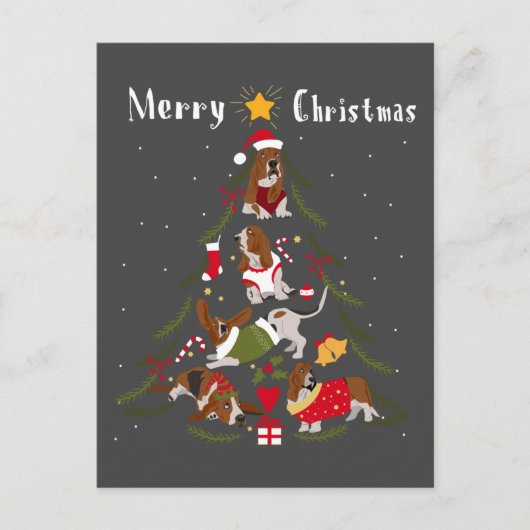 Basset Hound Weihnachtsbaum Xmas Hund Lover Postkarte (Vorderseite)