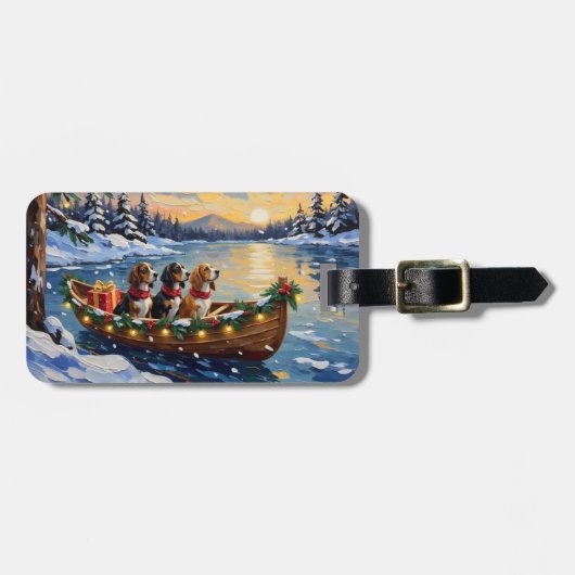 Basset Hound Weihnachtsboot Urlaub Gepäckanhänger (Vorderseite horizontal)