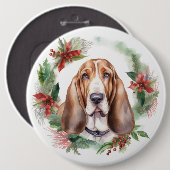 Basset Hound Weihnachtsfeiertag Festliche Jungfrau Button (Vorne & Hinten)