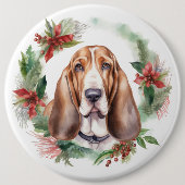Basset Hound Weihnachtsfeiertag Festliche Jungfrau Button (Vorderseite)