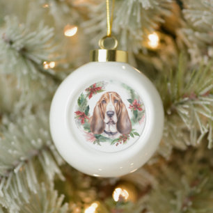Basset Hound Weihnachtsfeiertag Festliche Jungfrau Keramik Kugel-Ornament