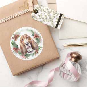 Basset Hound Weihnachtsfeiertag Festliche Jungfrau Runder Aufkleber